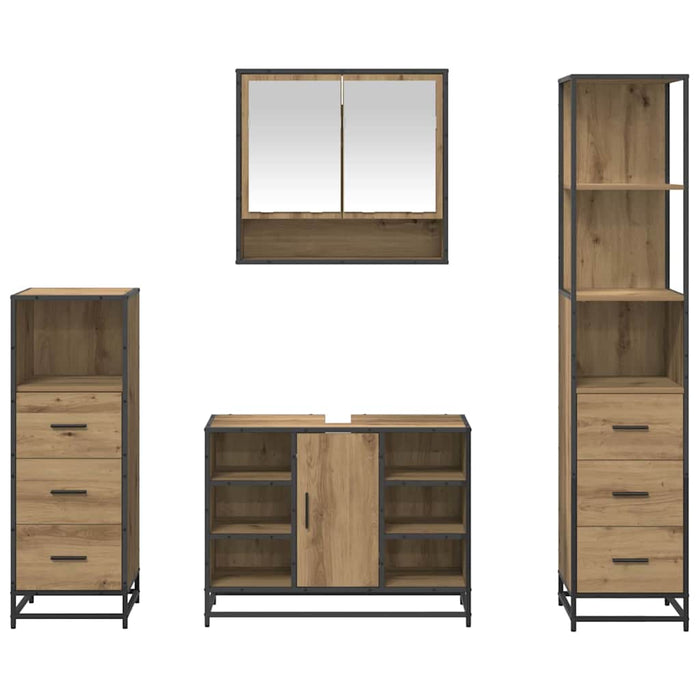 Set de mobilier pentru baie cu sertar 4 pcs Stejar Artizanal WALTI