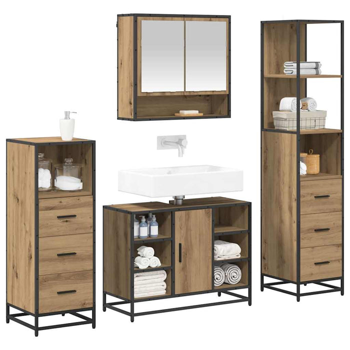 Set de mobilier pentru baie cu sertar 4 pcs Stejar Artizanal WALTI