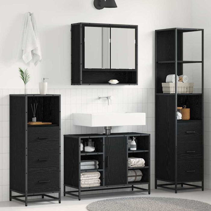 Set de mobilier pentru baie 4 pcs Stejar negru 80 x 33 x 60 cm - WALTI WALTI
