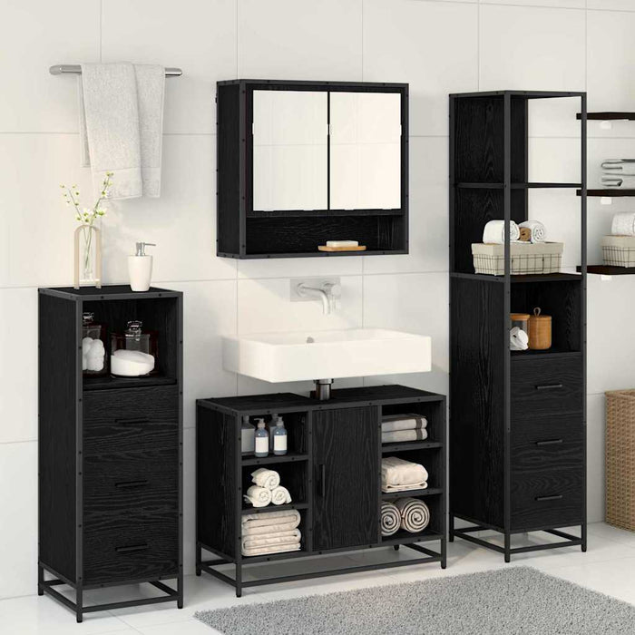 Set de mobilier pentru baie 4 pcs Stejar negru 80 x 33 x 60 cm - WALTI WALTI