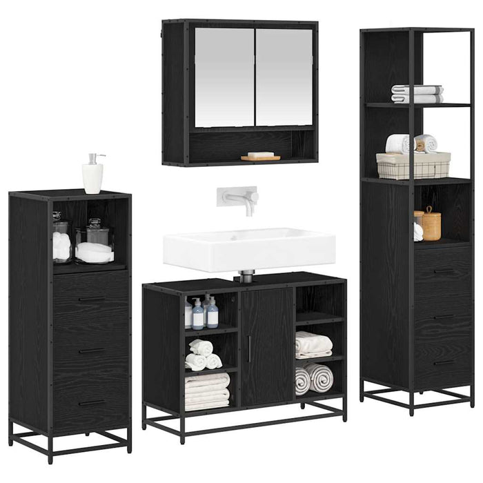Set de mobilier pentru baie 4 pcs Stejar negru 80 x 33 x 60 cm - WALTI WALTI
