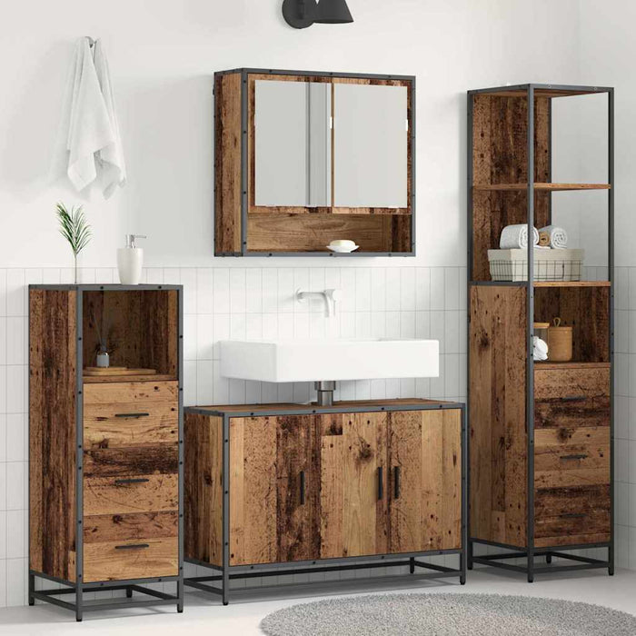 Set de mobilier pentru baie 4 pcs Lemn Vechi Lemn compozit - WALTI WALTI