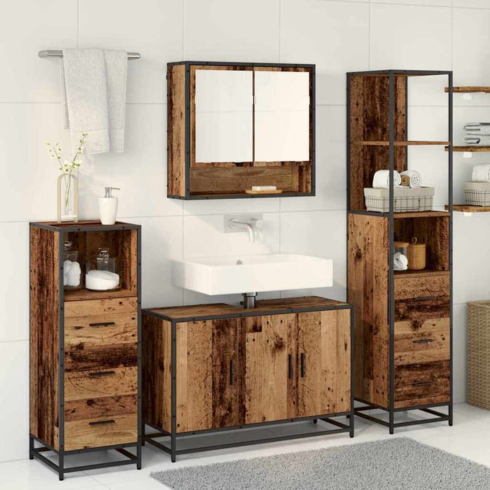 Set de mobilier pentru baie 4 pcs Lemn Vechi Lemn compozit - WALTI WALTI