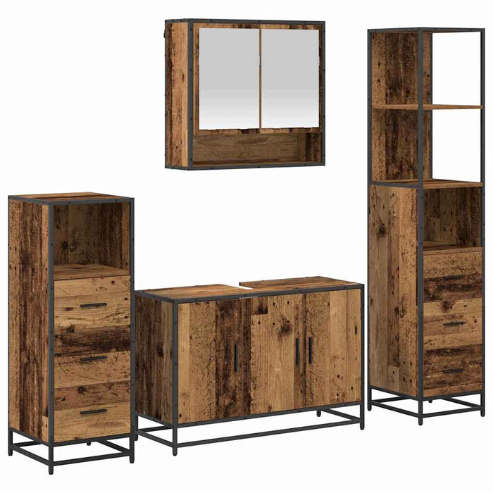 Set de mobilier pentru baie 4 pcs Lemn Vechi Lemn compozit - WALTI WALTI