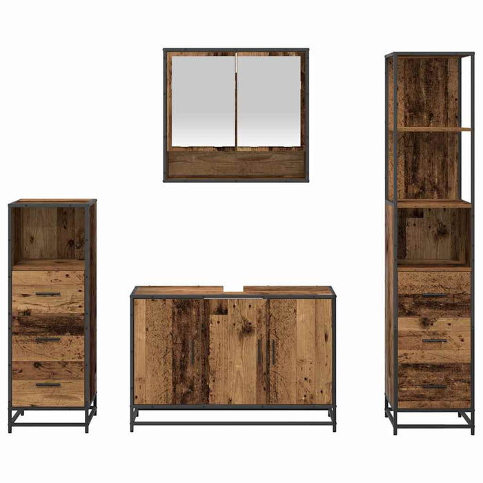 Set de mobilier pentru baie 4 pcs Lemn Vechi Lemn compozit - WALTI WALTI