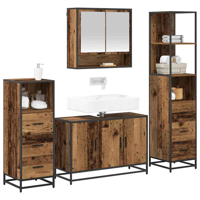 Set de mobilier pentru baie 4 pcs Lemn Vechi Lemn compozit - WALTI WALTI