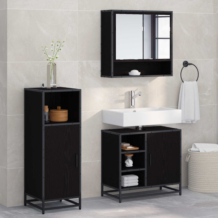 Set de mobilier pentru baie 3 pcs Stejar Negru Lemn compozit - WALTI WALTI