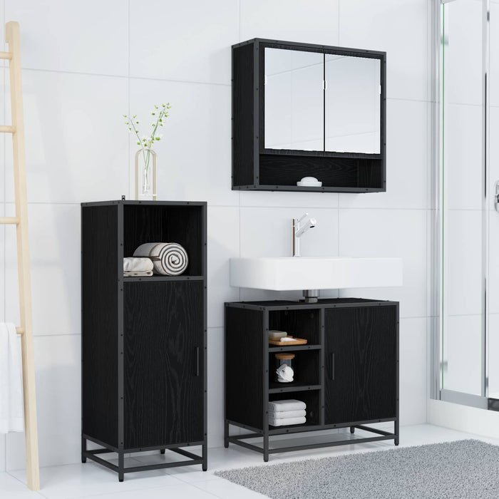 Set de mobilier pentru baie 3 pcs Stejar Negru Lemn compozit - WALTI WALTI