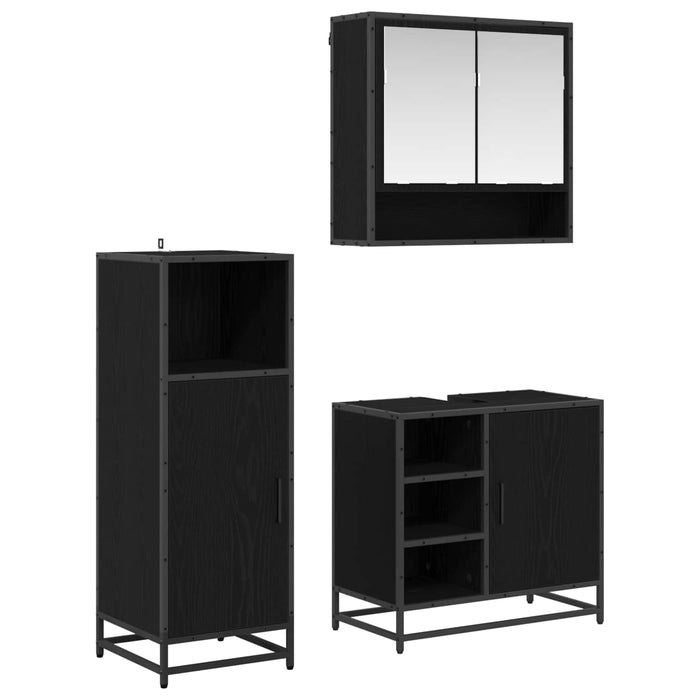Set de mobilier pentru baie 3 pcs Stejar Negru Lemn compozit - WALTI WALTI