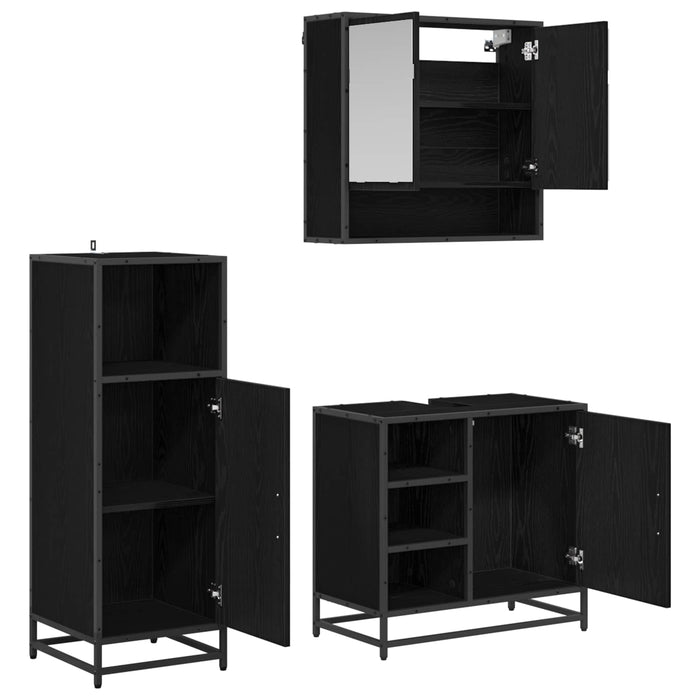 Set de mobilier pentru baie 3 pcs Stejar Negru Lemn compozit - WALTI WALTI