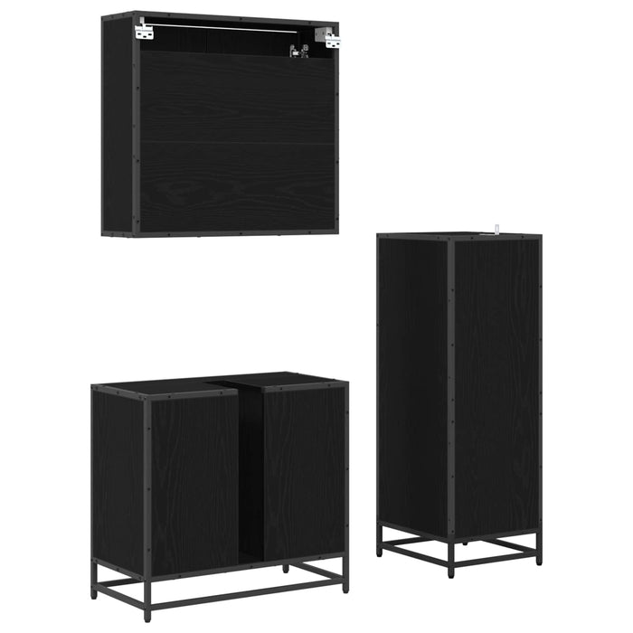 Set de mobilier pentru baie 3 pcs Stejar Negru Lemn compozit - WALTI WALTI