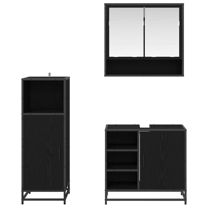 Set de mobilier pentru baie 3 pcs Stejar Negru Lemn compozit - WALTI WALTI