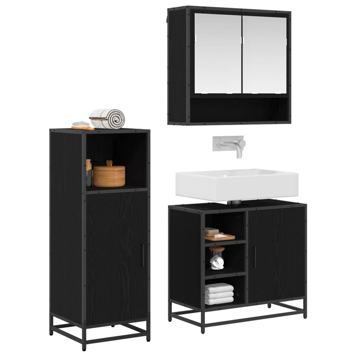 Set de mobilier pentru baie 3 pcs Stejar Negru Lemn compozit - WALTI WALTI