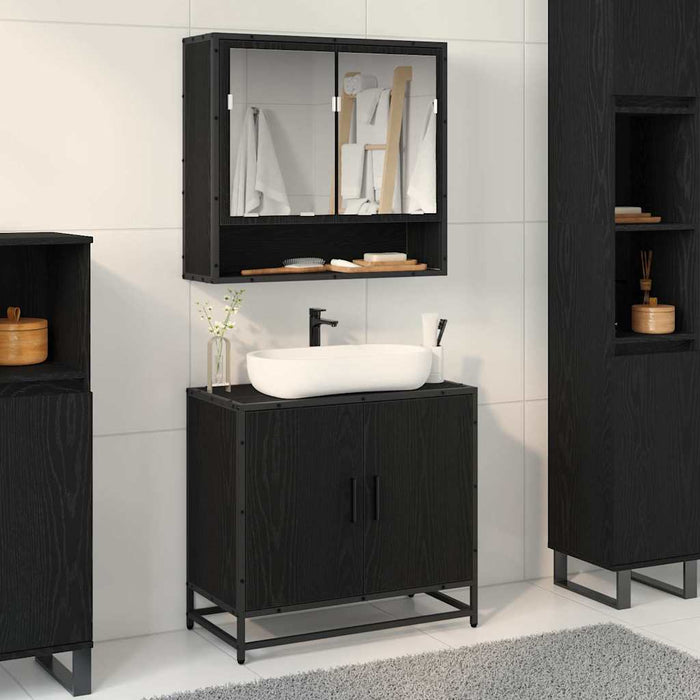 Set de mobilier pentru baie 2 pcs Stejar Negru Lemn compozit - WALTI WALTI