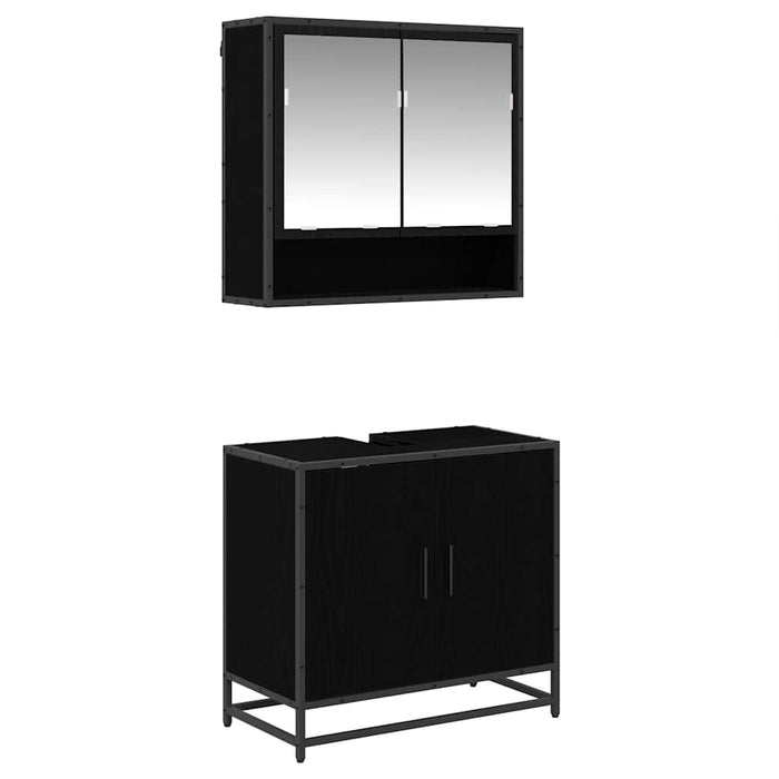 Set de mobilier pentru baie 2 pcs Stejar Negru Lemn compozit - WALTI WALTI