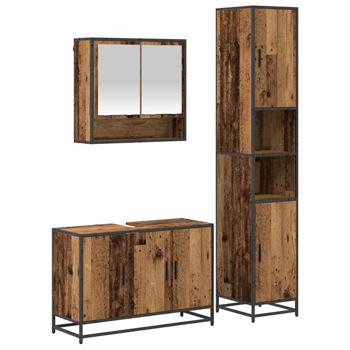 Set de mobilier pentru baie 3 pcs Lemn Vechi Lemn compozit - WALTI WALTI
