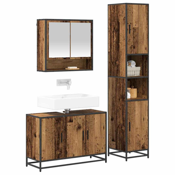 Set de mobilier pentru baie 3 pcs Lemn Vechi Lemn compozit - WALTI WALTI