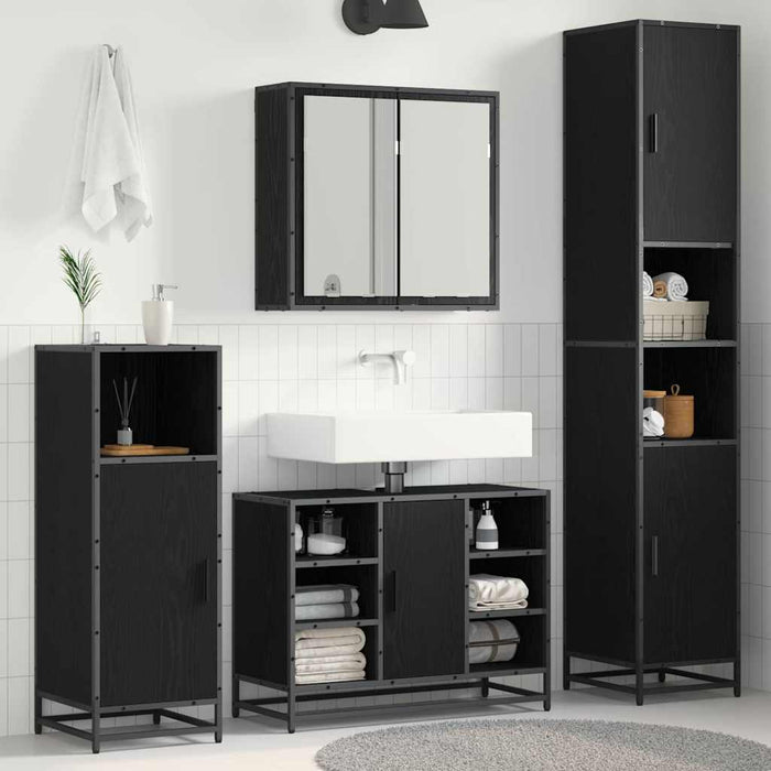Set de mobilier pentru baie 4 pcs Stejar Negru Lemn compozit - WALTI WALTI