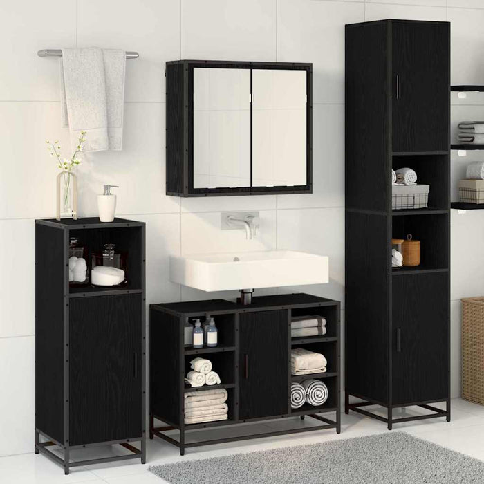 Set de mobilier pentru baie 4 pcs Stejar Negru Lemn compozit - WALTI WALTI