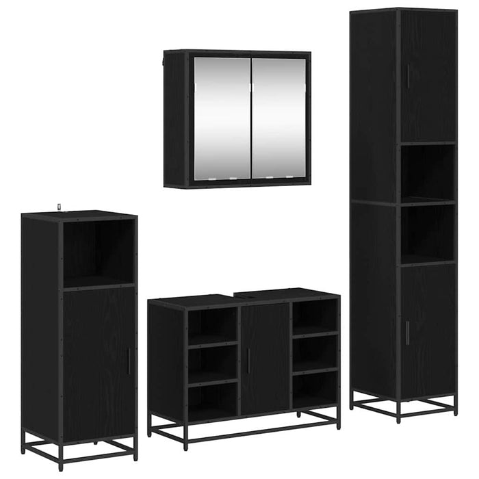 Set de mobilier pentru baie 4 pcs Stejar Negru Lemn compozit - WALTI WALTI
