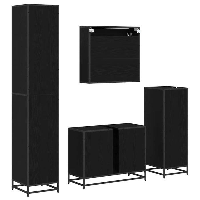 Set de mobilier pentru baie 4 pcs Stejar Negru Lemn compozit - WALTI WALTI