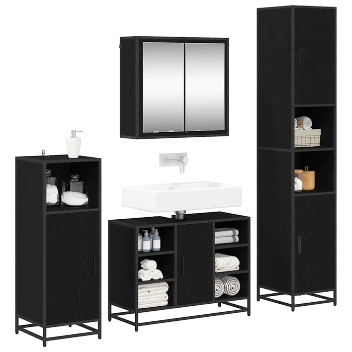 Set de mobilier pentru baie 4 pcs Stejar Negru Lemn compozit - WALTI WALTI