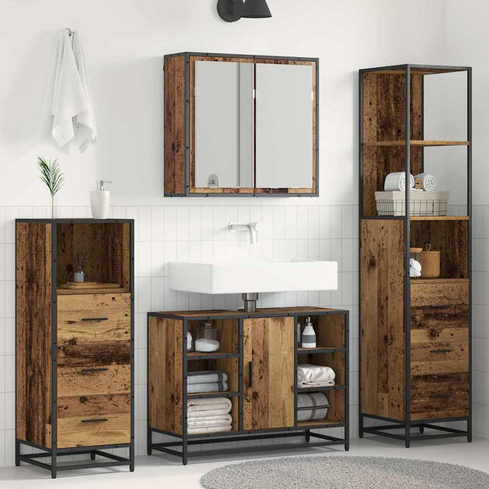 Set de mobilier pentru baie 4 pcs Lemn Vechi Lemn compozit - WALTI WALTI