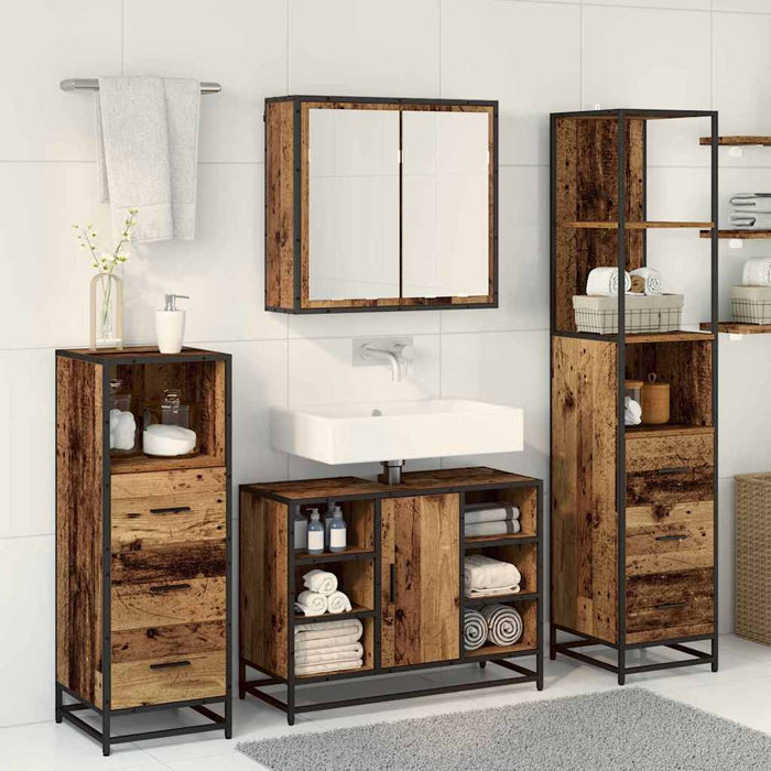 Set de mobilier pentru baie 4 pcs Lemn Vechi Lemn compozit - WALTI WALTI