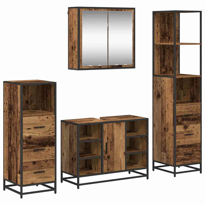 Set de mobilier pentru baie 4 pcs Lemn Vechi Lemn compozit - WALTI WALTI