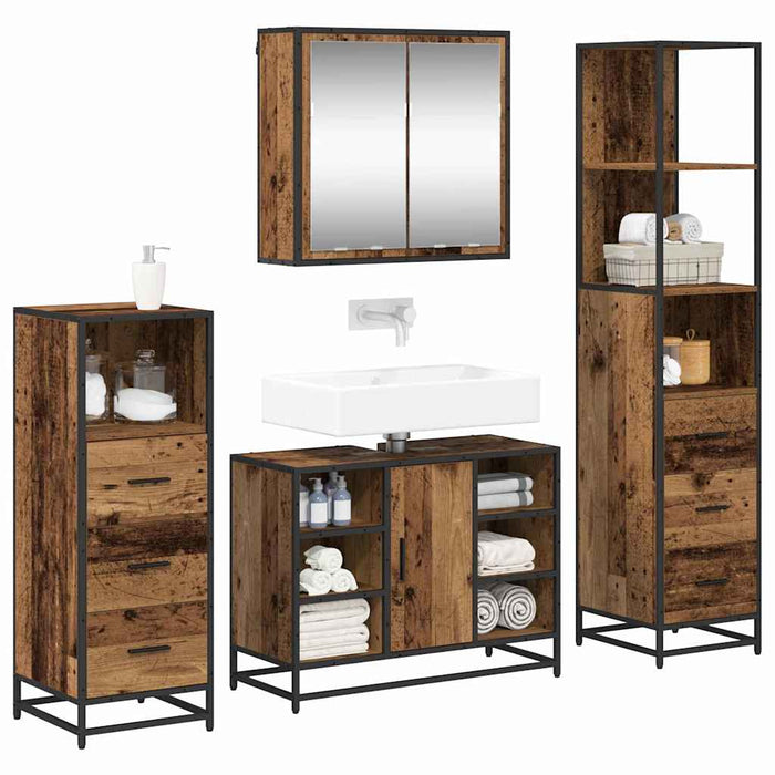 Set de mobilier pentru baie 4 pcs Lemn Vechi Lemn compozit - WALTI WALTI