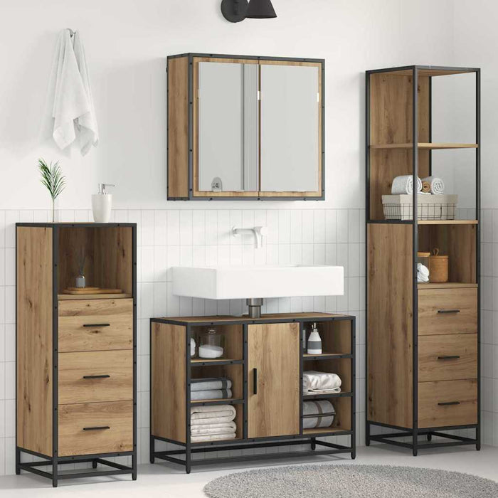 Set de mobilier pentru baie cu sertar 4 pcs Stejar Artizanal WALTI