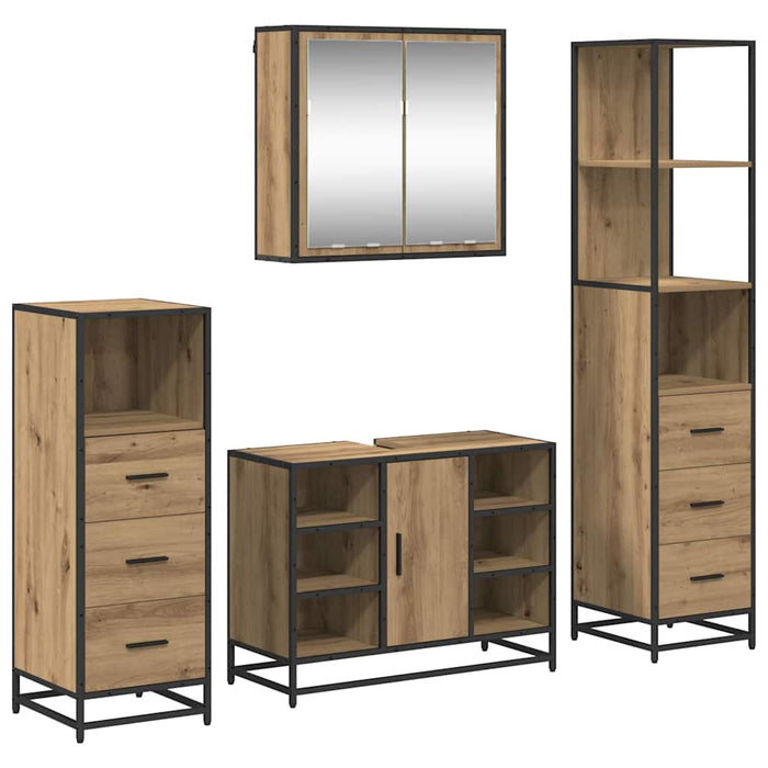 Set de mobilier pentru baie cu sertar 4 pcs Stejar Artizanal WALTI