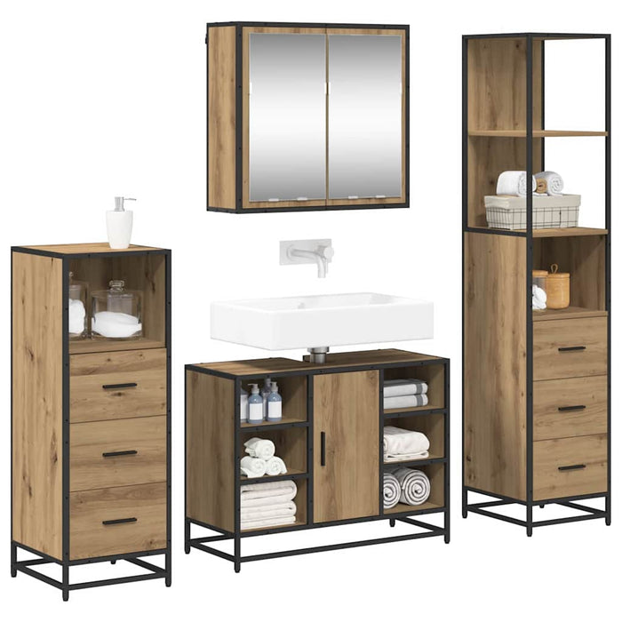 Set de mobilier pentru baie cu sertar 4 pcs Stejar Artizanal WALTI