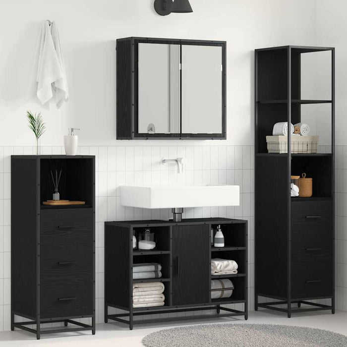 Set de mobilier pentru baie 4 pcs Stejar Negru Lemn compozit - WALTI WALTI
