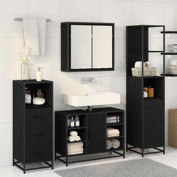Set de mobilier pentru baie 4 pcs Stejar Negru Lemn compozit - WALTI WALTI