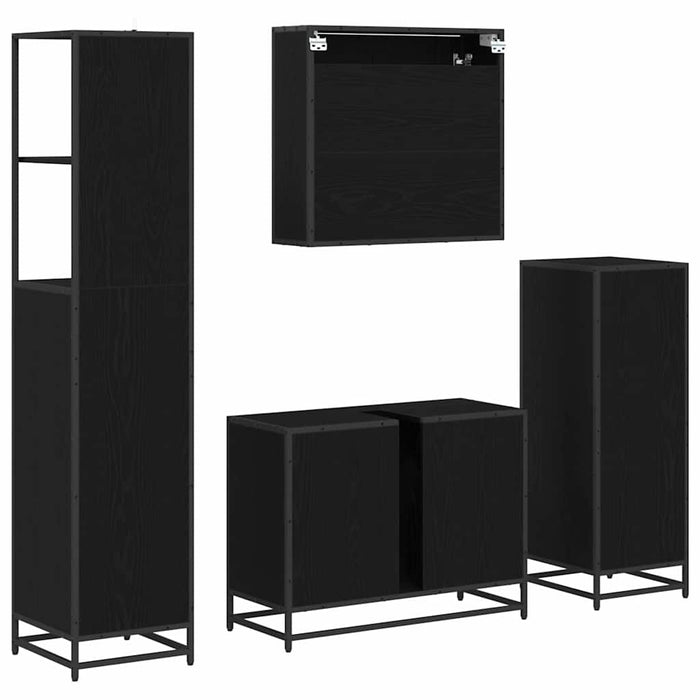 Set de mobilier pentru baie 4 pcs Stejar Negru Lemn compozit - WALTI WALTI