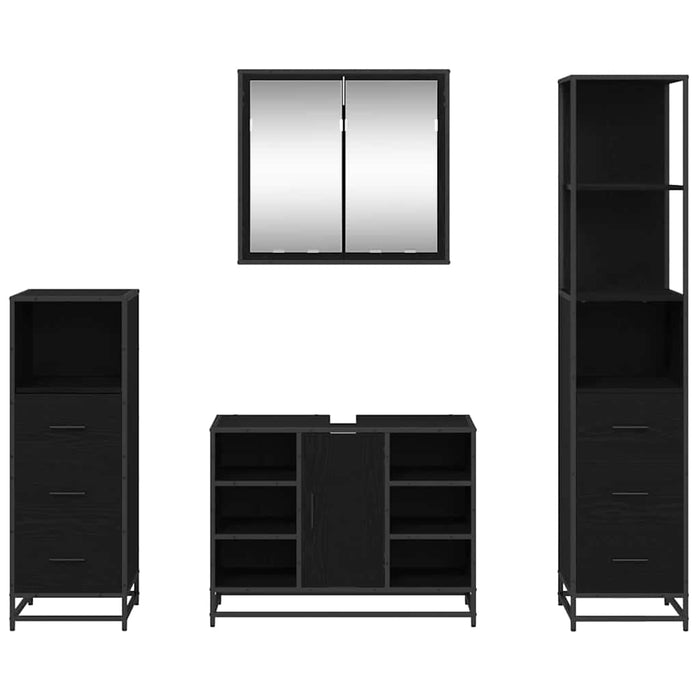 Set de mobilier pentru baie 4 pcs Stejar Negru Lemn compozit - WALTI WALTI