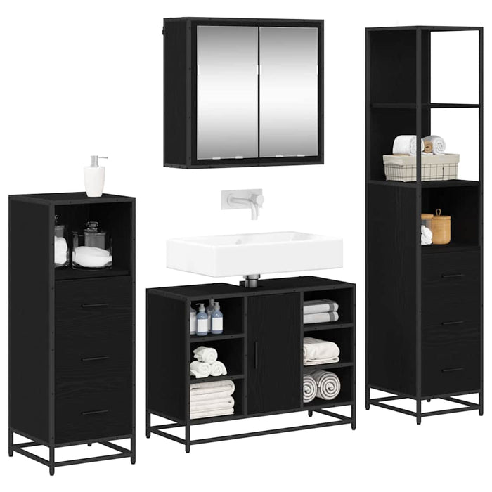 Set de mobilier pentru baie 4 pcs Stejar Negru Lemn compozit - WALTI WALTI