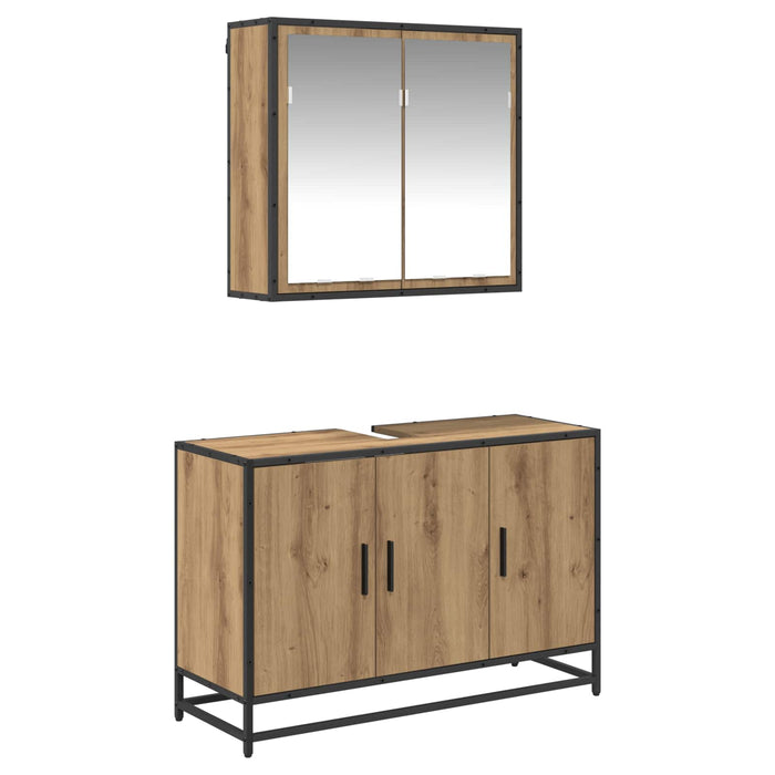 Set de mobilier pentru baie cu raft 2 pcs Stejar Artizanal WALTI