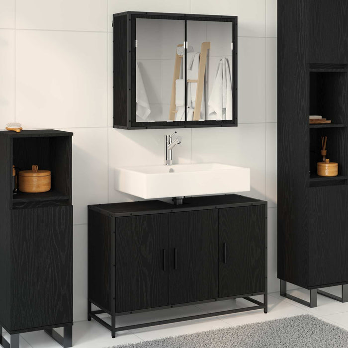 Set de mobilier pentru baie 2 pcs Stejar Negru Lemn compozit - WALTI WALTI