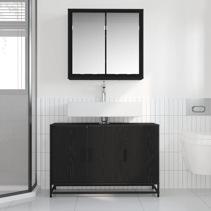 Set de mobilier pentru baie 2 pcs Stejar Negru Lemn compozit - WALTI WALTI