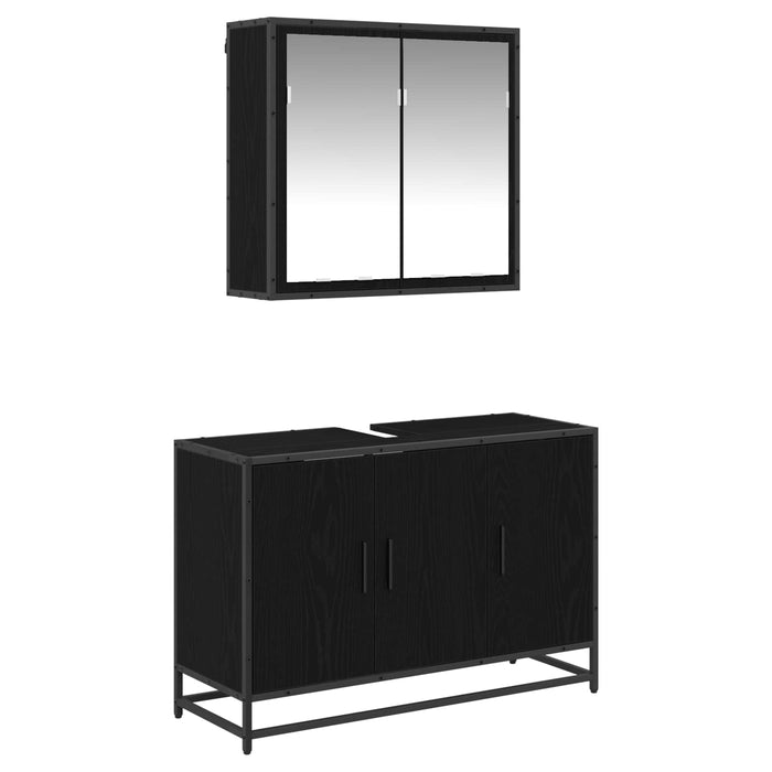 Set de mobilier pentru baie 2 pcs Stejar Negru Lemn compozit - WALTI WALTI