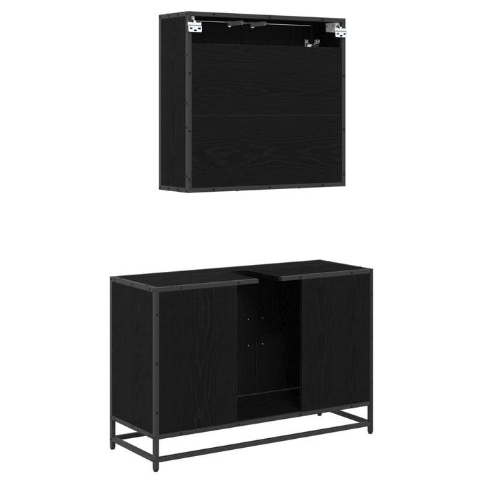 Set de mobilier pentru baie 2 pcs Stejar Negru Lemn compozit - WALTI WALTI