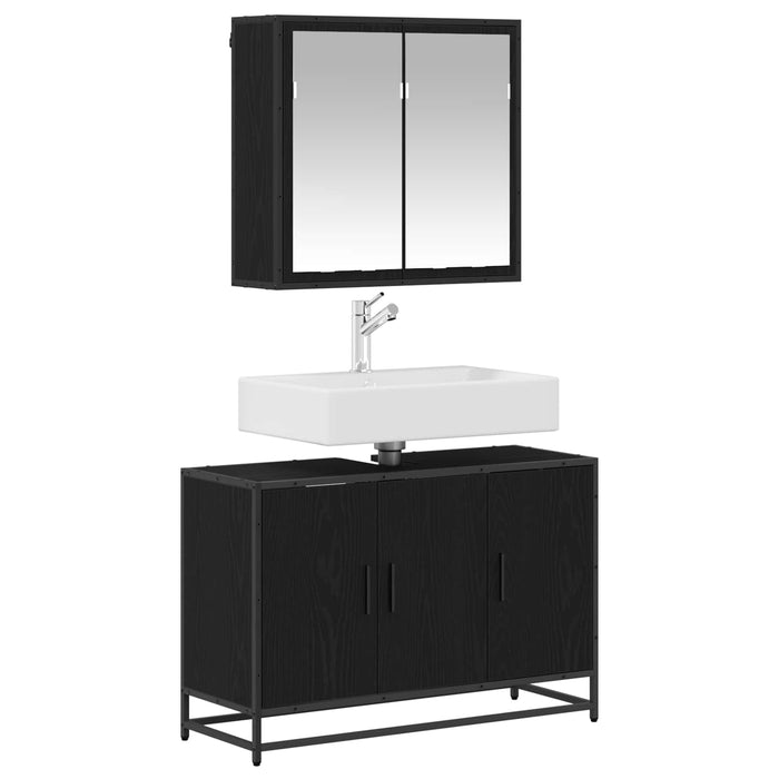 Set de mobilier pentru baie 2 pcs Stejar Negru Lemn compozit - WALTI WALTI
