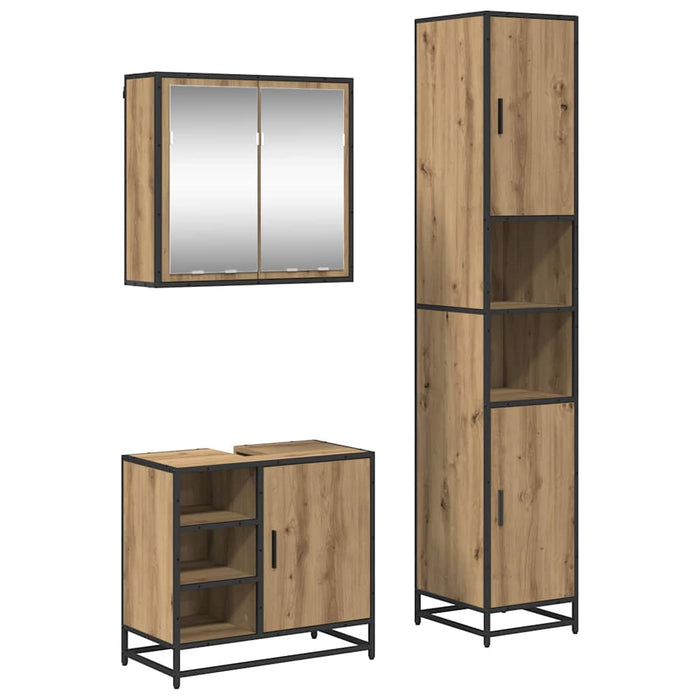 Set de mobilier pentru baie cu raft 3 pcs Stejar Artizanal WALTI