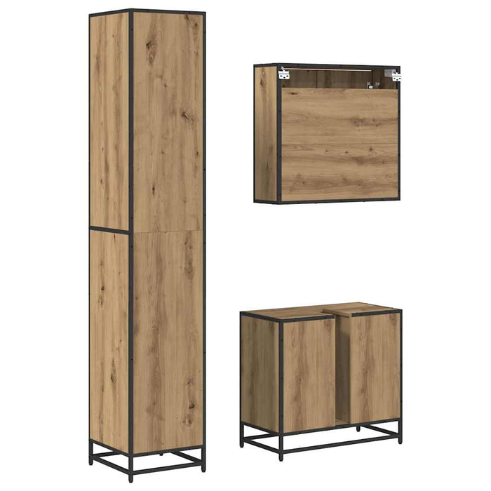 Set de mobilier pentru baie cu raft 3 pcs Stejar Artizanal WALTI
