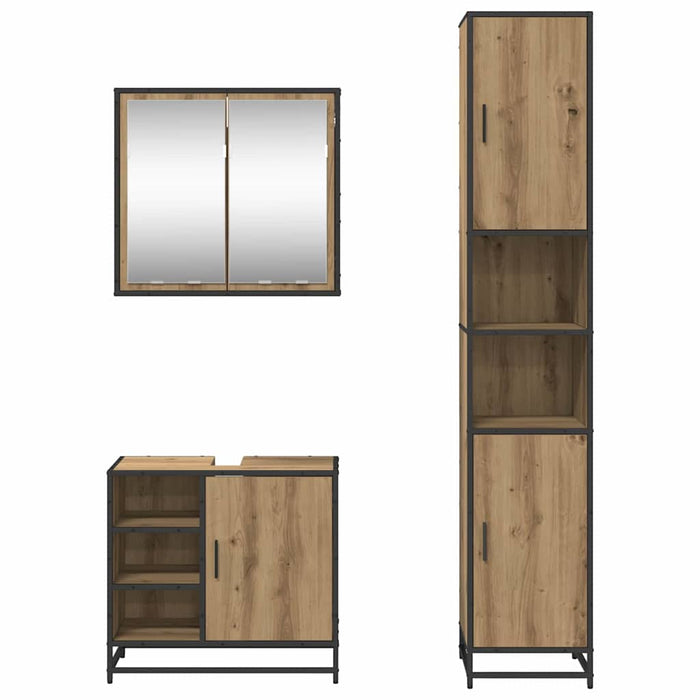 Set de mobilier pentru baie cu raft 3 pcs Stejar Artizanal WALTI