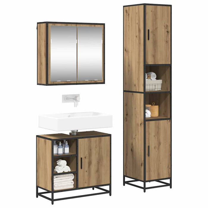 Set de mobilier pentru baie cu raft 3 pcs Stejar Artizanal WALTI