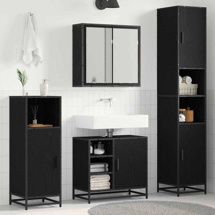 Set de mobilier pentru baie 3 pcs Stejar Negru Lemn compozit - WALTI WALTI