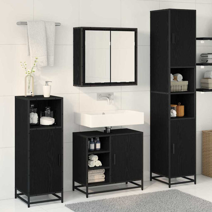 Set de mobilier pentru baie 3 pcs Stejar Negru Lemn compozit - WALTI WALTI